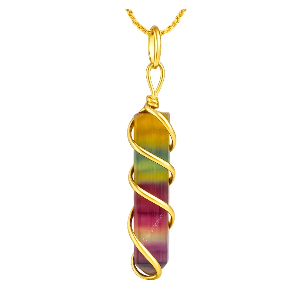 Fluorite Necklace - Spiral Pencil Point (Gold)