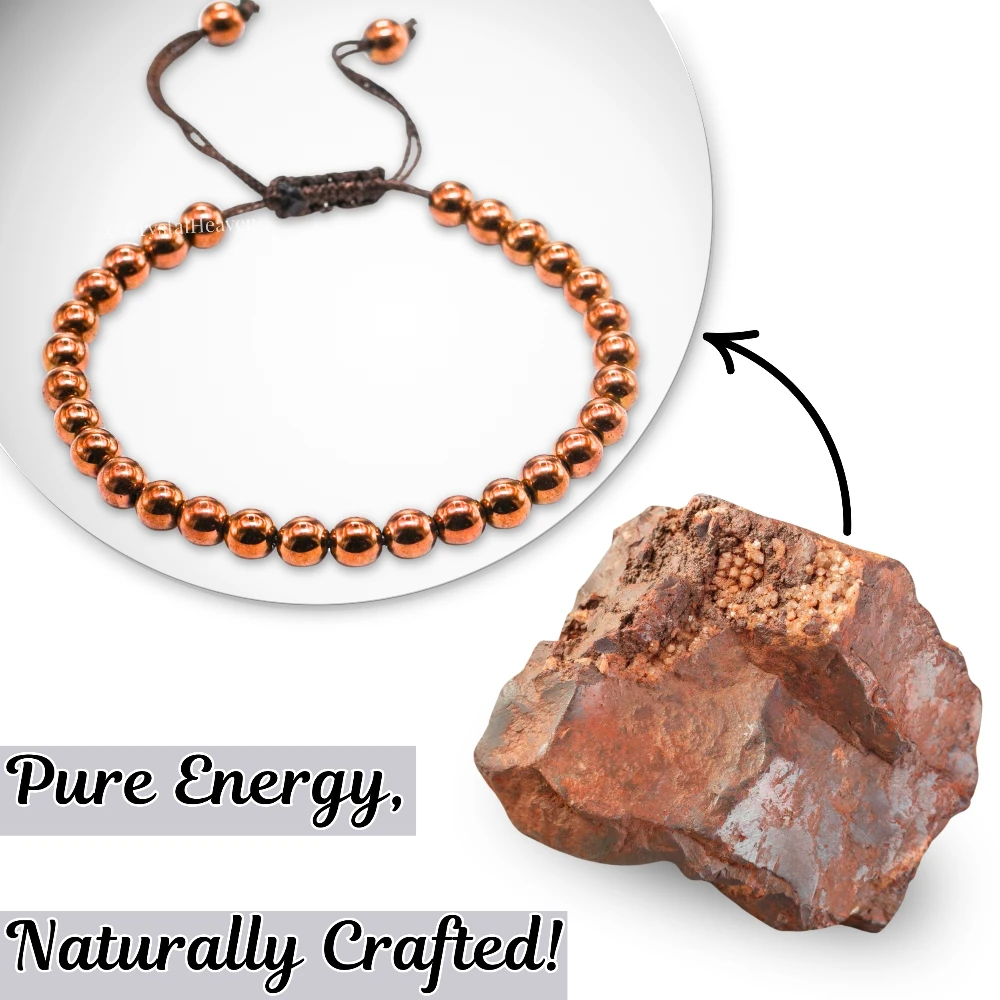 Copper Hematite Healing Crystal Bracelets - 6mm Beads (Adjustable)