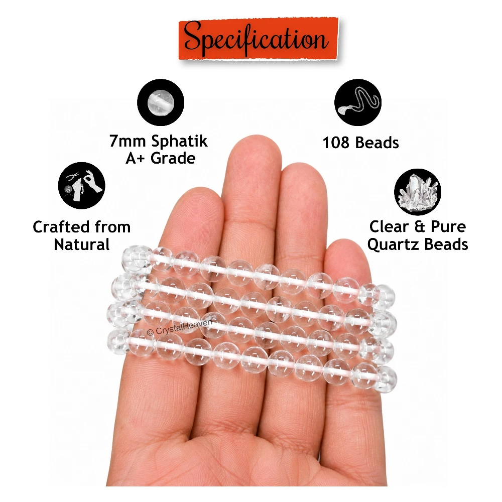 Sphatik Mala - A Grade 108 Beads (7mm, Without Knot)