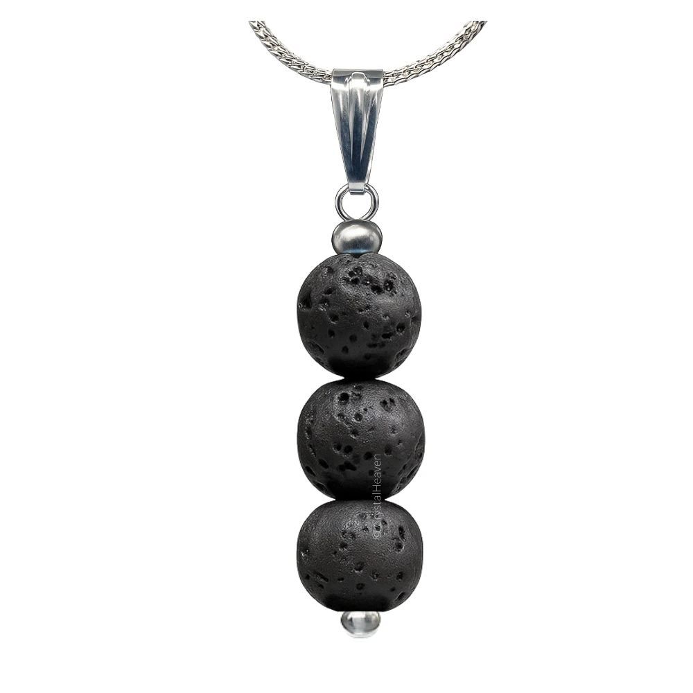 Lava Stone Crystal Bead Necklace (Silver)