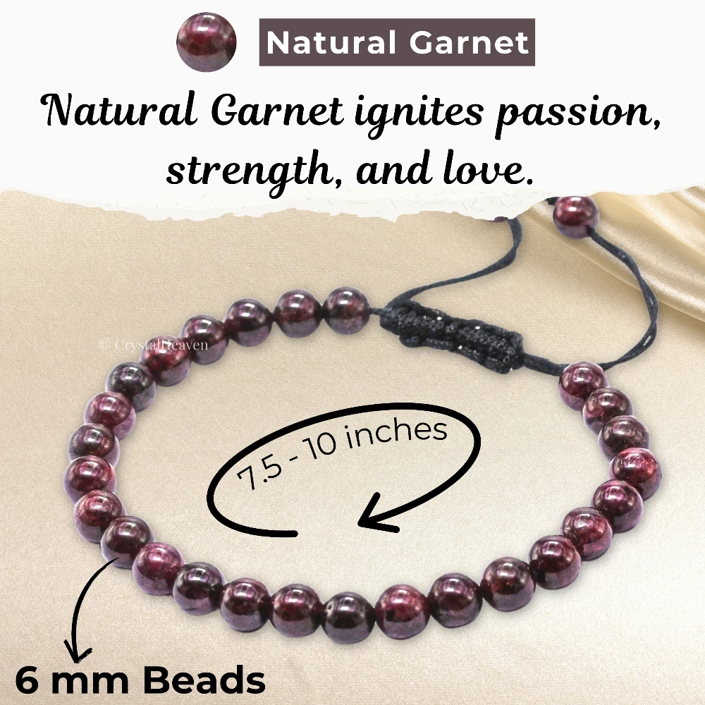 Garnet Healing Crystal Bracelets - 6mm Beads (Adjustable)
