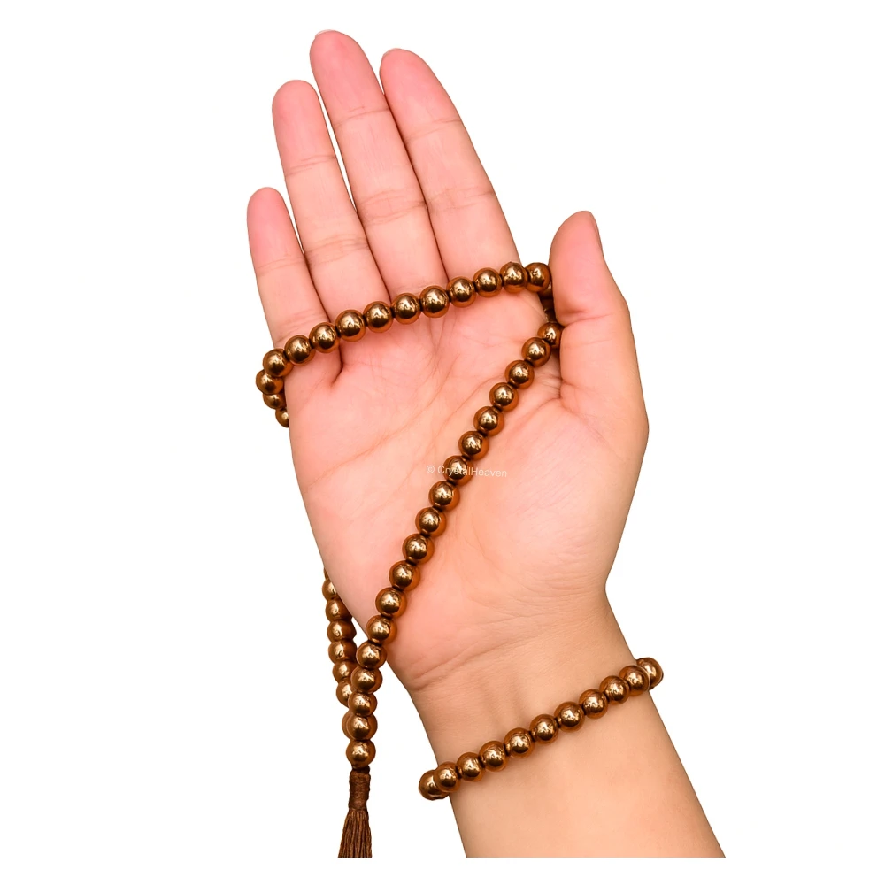 Copper Hematite Japa Mala (Without Knot)
