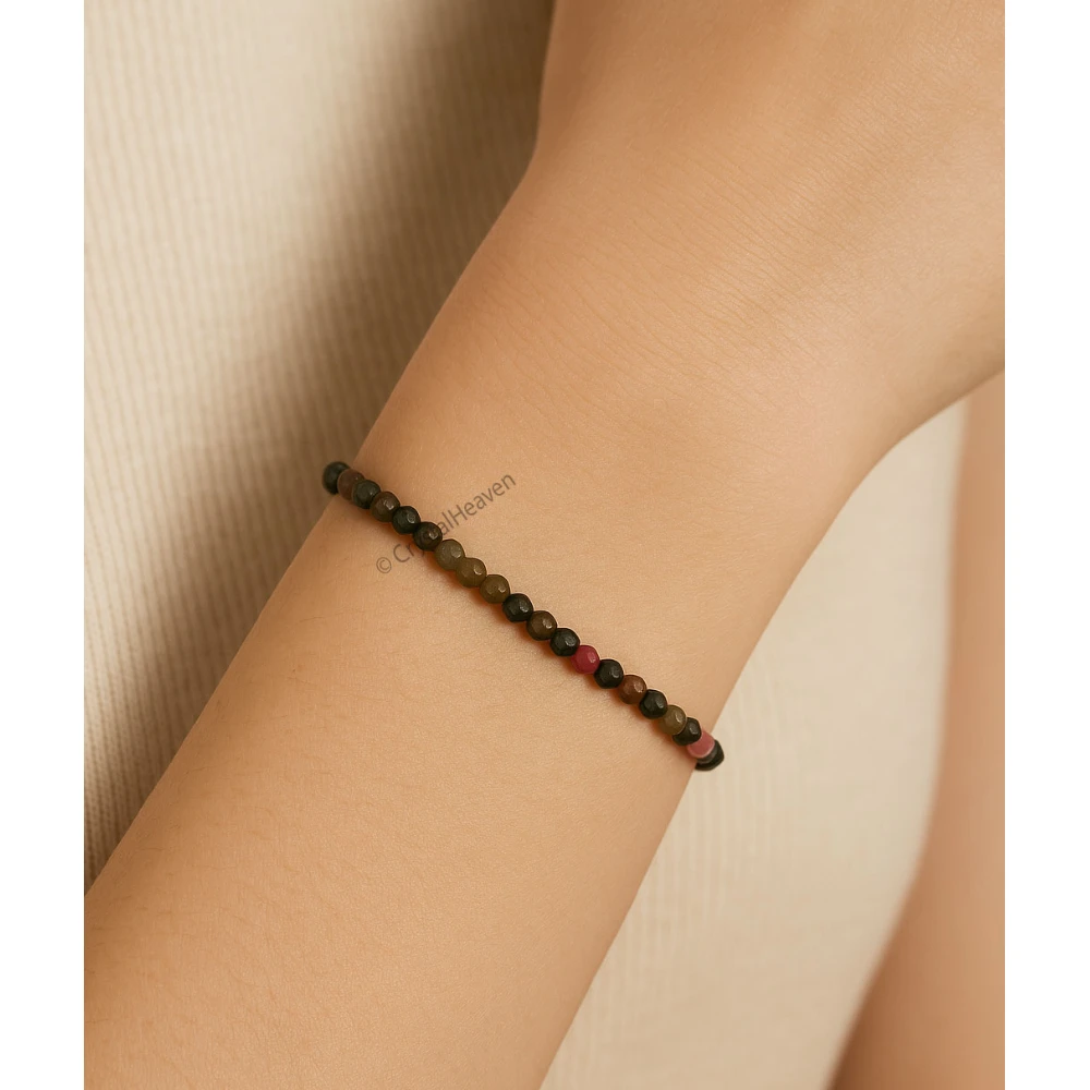 Multi Tourmaline Bracelets - 2mm Faceted Beads (Silver)