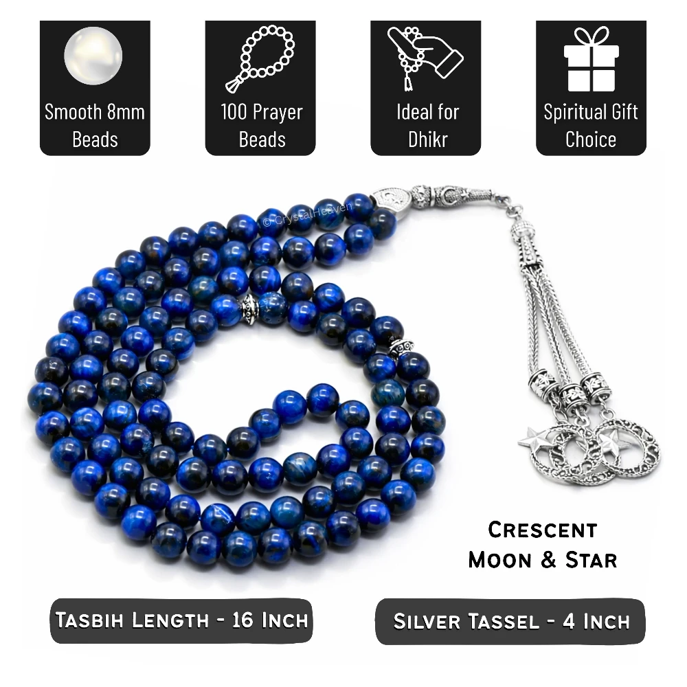 Blue Tiger Eye Crystal Tasbih (Silver)