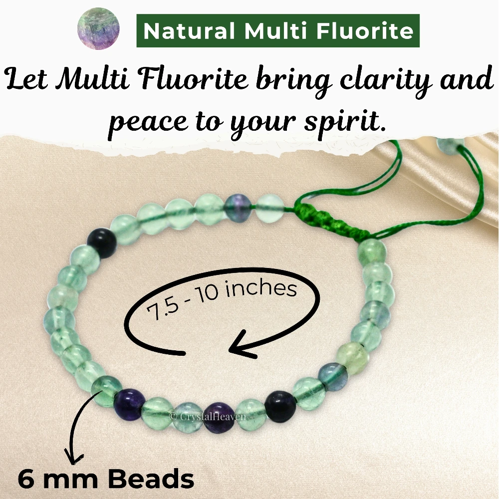 Multi Fluorite Healing Crystal Bracelets - 6mm Beads (Adjustable)