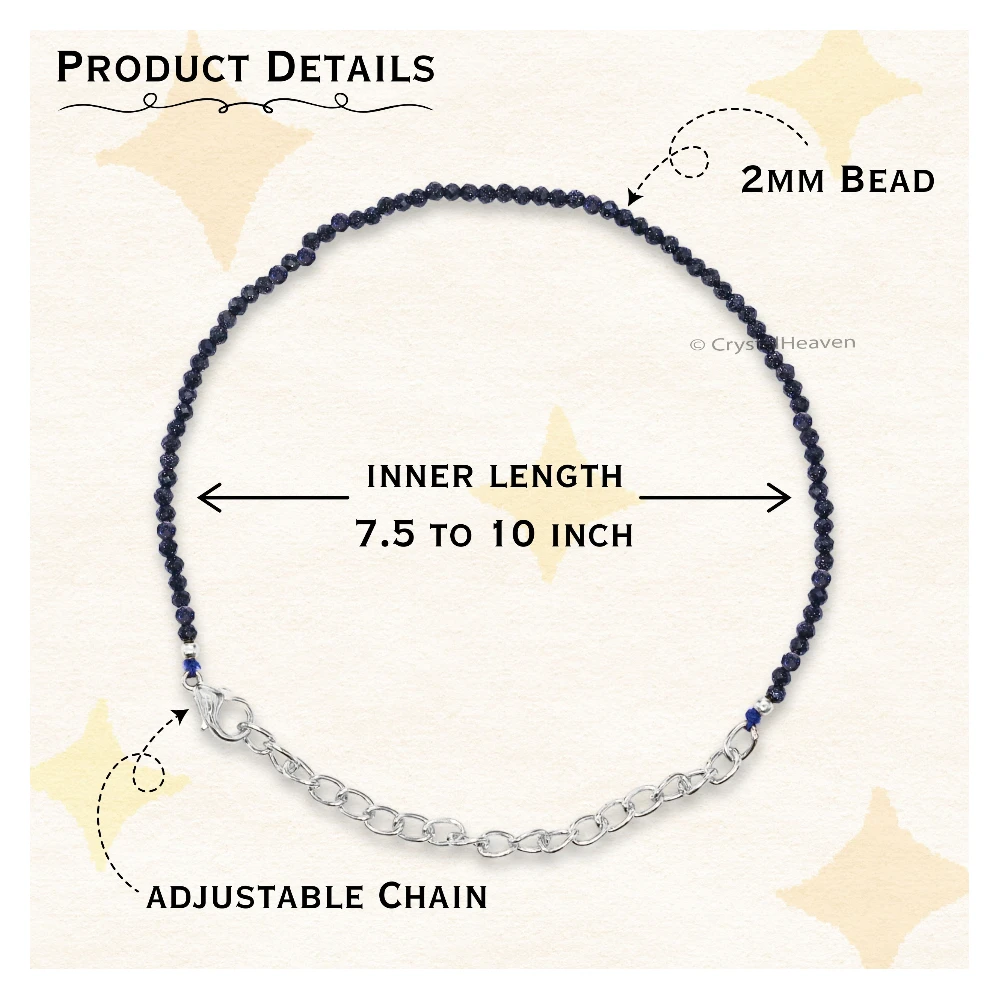 Blue Sunstone Dyed Bracelets - 2mm Faceted Beads (Silver)