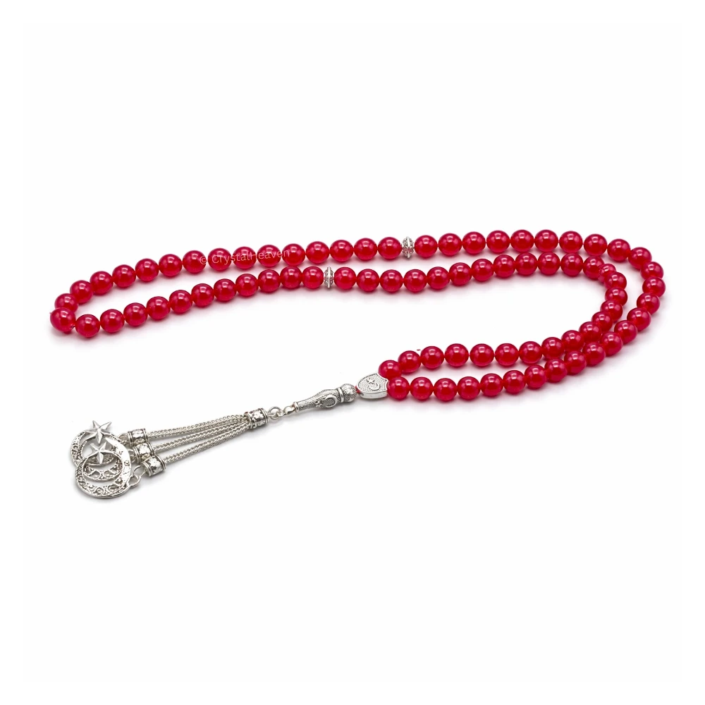 Ruby Jade (Dye) Crystal Tasbih (Silver)
