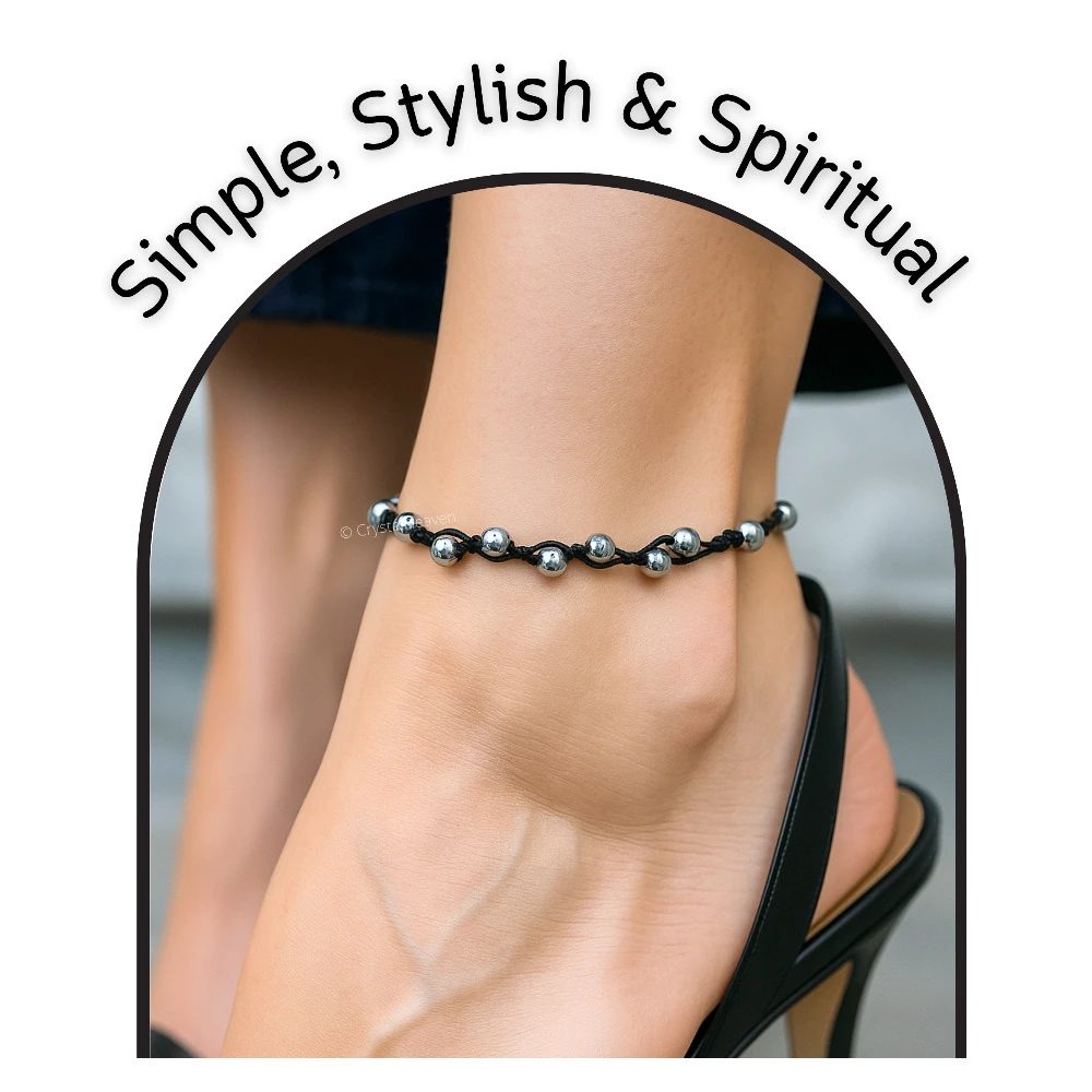 Silver Hematite Anklet (Hand Knotted)
