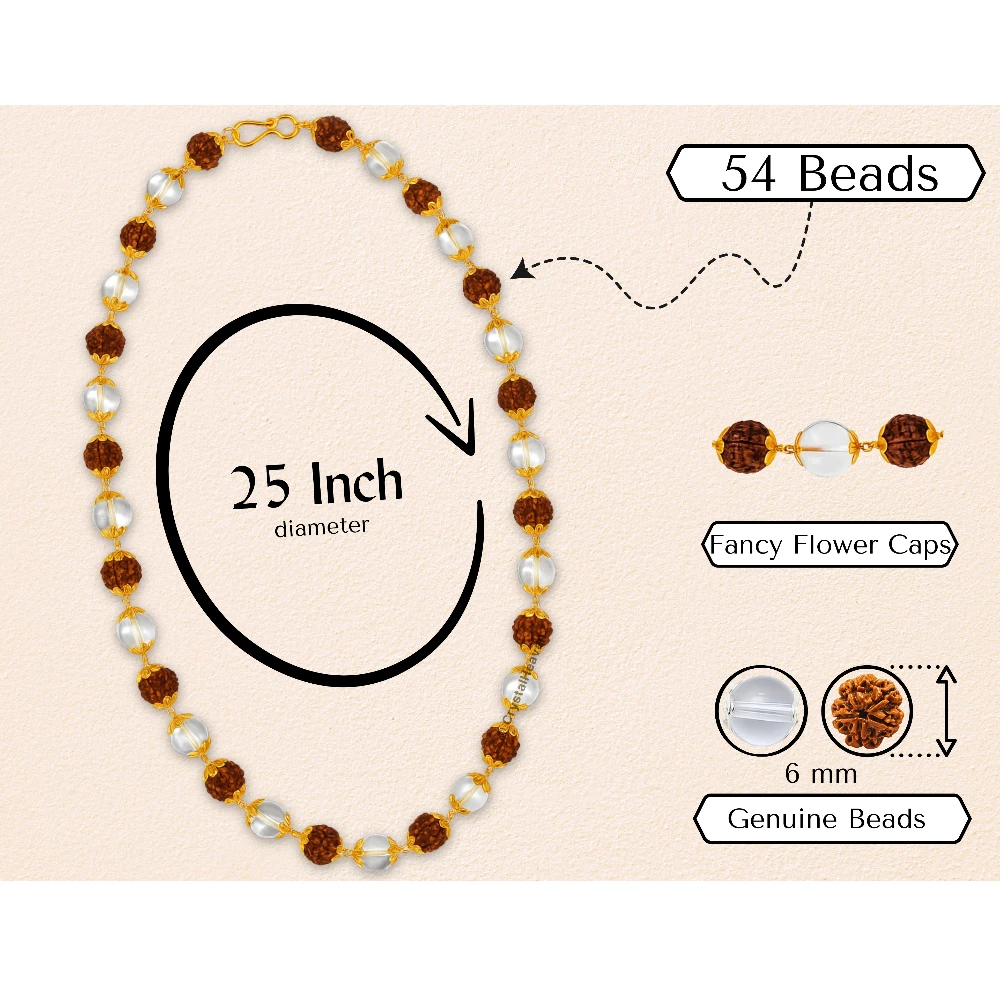 Rudraksha and Sphatik Mala Necklace (Gold Chain)