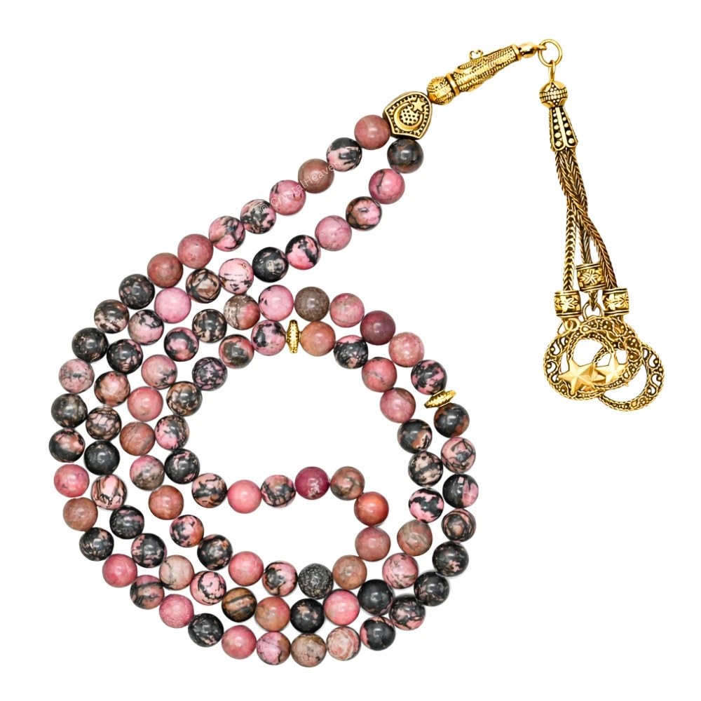 Rhodonite Crystal Tasbih (Gold)