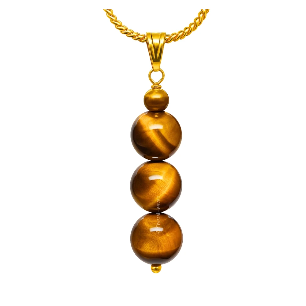 Tiger Eye Crystal Bead Necklace (Gold)