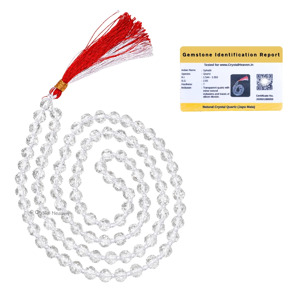 Sphatik Mala - Box Cut 108 Beads (6mm) (Hand Knotted)