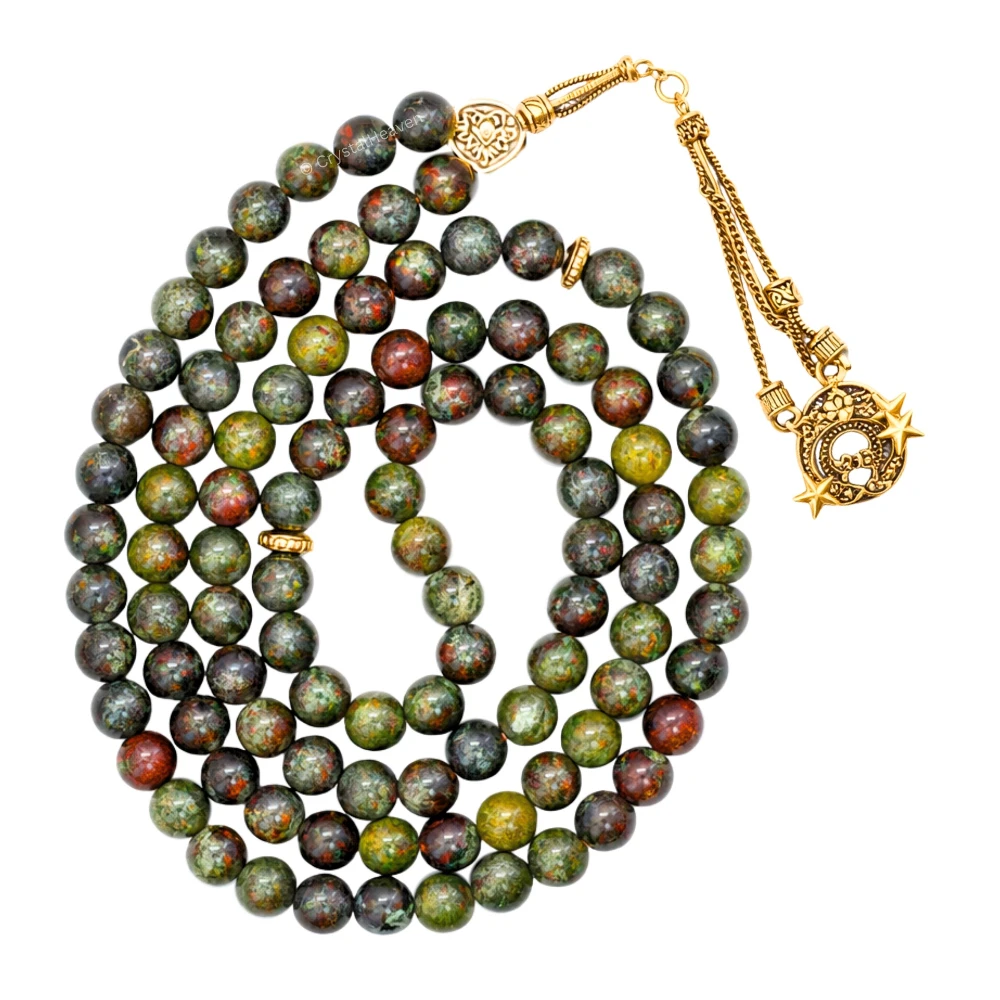 Dragon Bloodstone Crystal Tasbih (Gold)