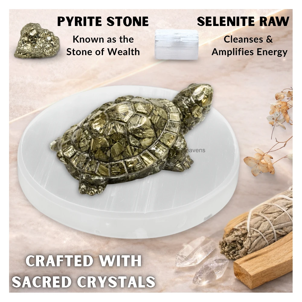 Pyrite Tortoise Kachhua with Selenite (Plate)
