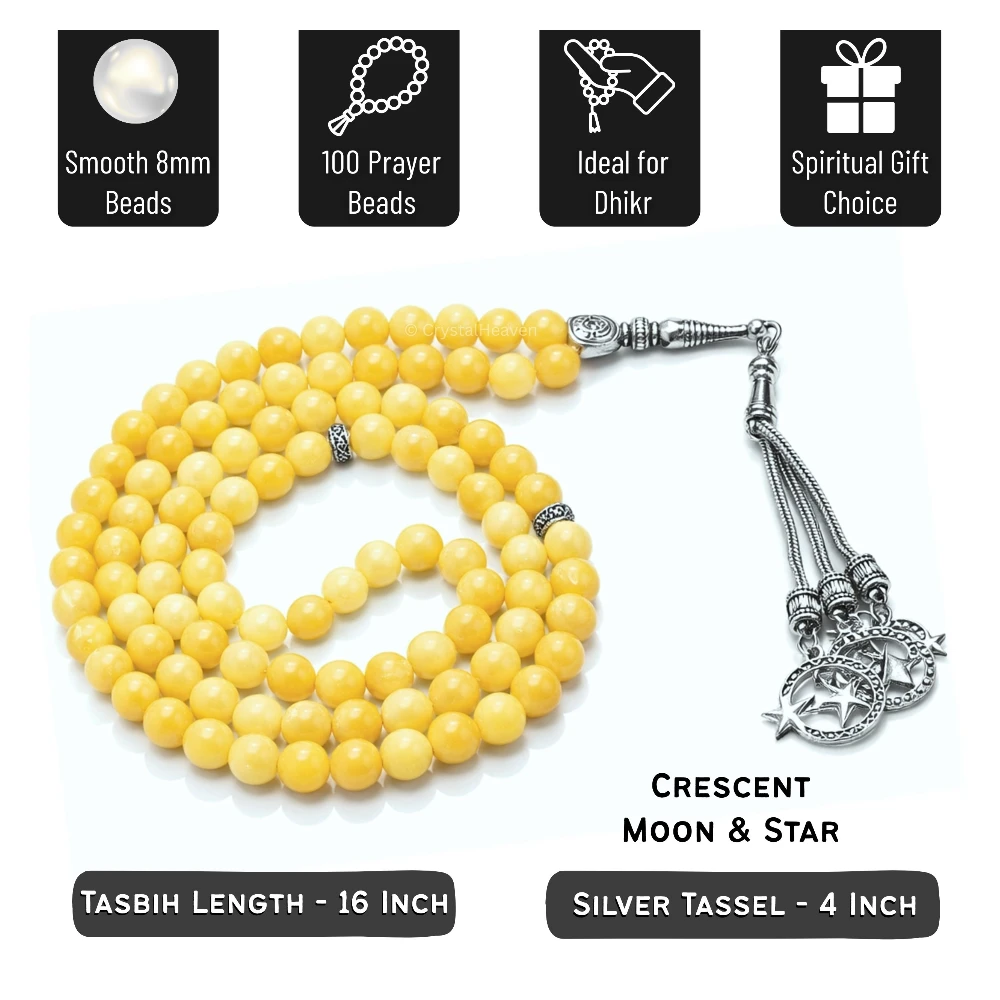 Yellow Calcite Crystal Tasbih (Silver)