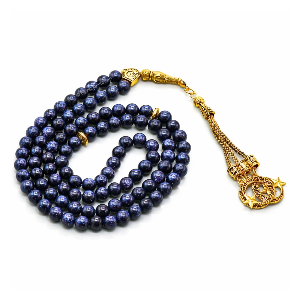Blue Goldstone Crystal Tasbih (Gold)
