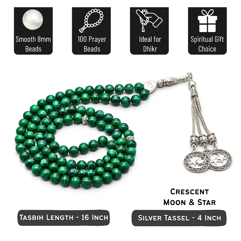 Malachite Crystal Tasbih (Silver)