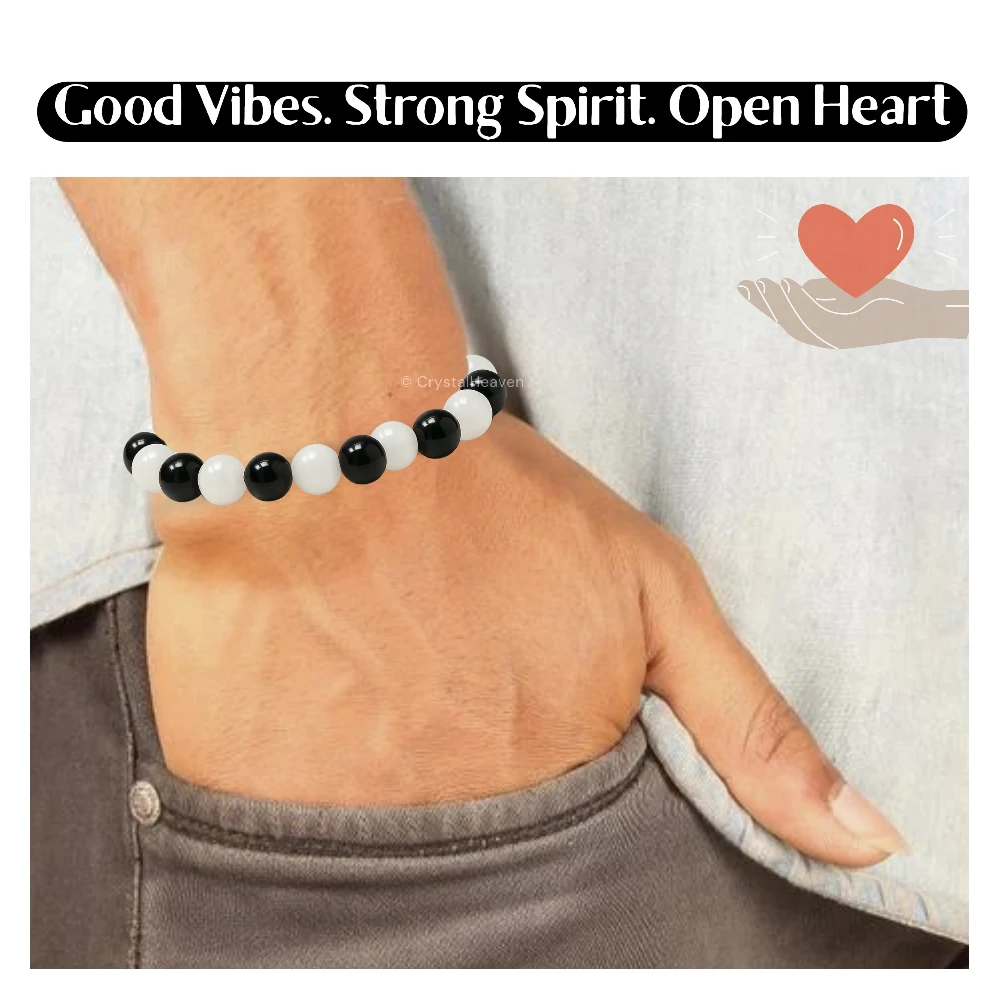 Black Tourmaline Selenite Bracelet (Adjustable)