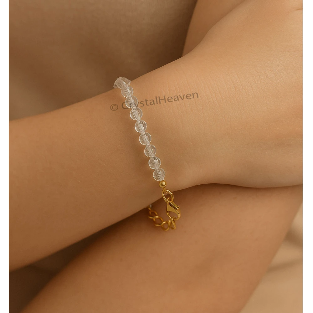 Clear Quartz Bracelets - 2mm Faceted Beads (Gold)