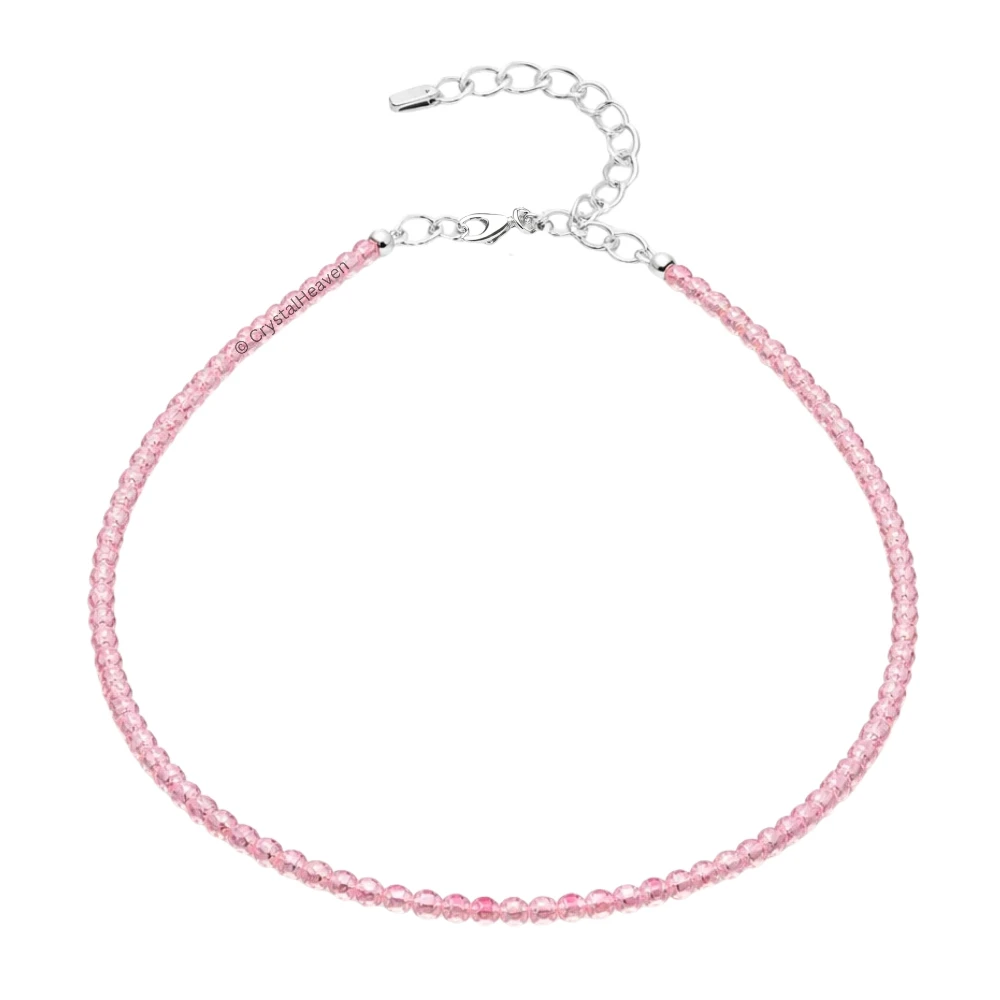 Pink Strawberry Anklet - 2mm Faceted Beads (Silver)