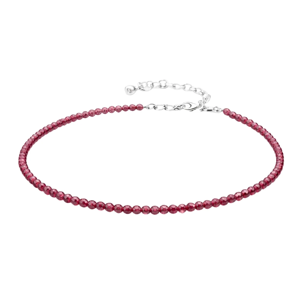 Pink Garnet Anklet - 2mm Faceted Beads (Silver)