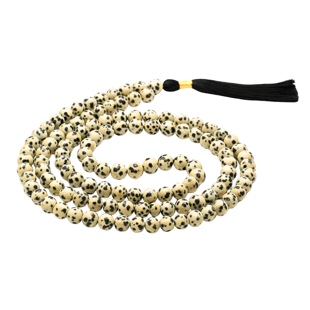 Dalmatian Jasper Japa Mala (Without Knot)