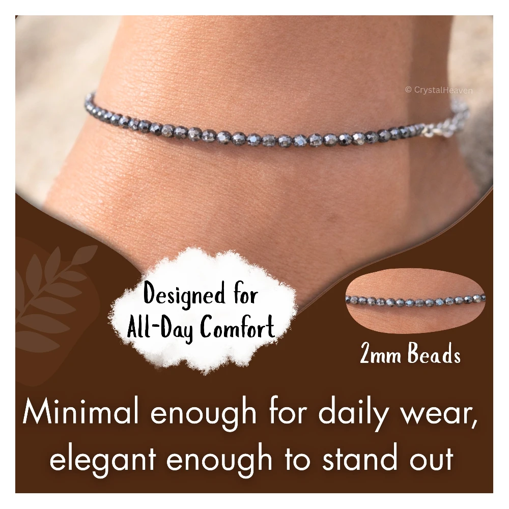 Silver Moonstone Anklet - 2mm Faceted Beads (Silver)