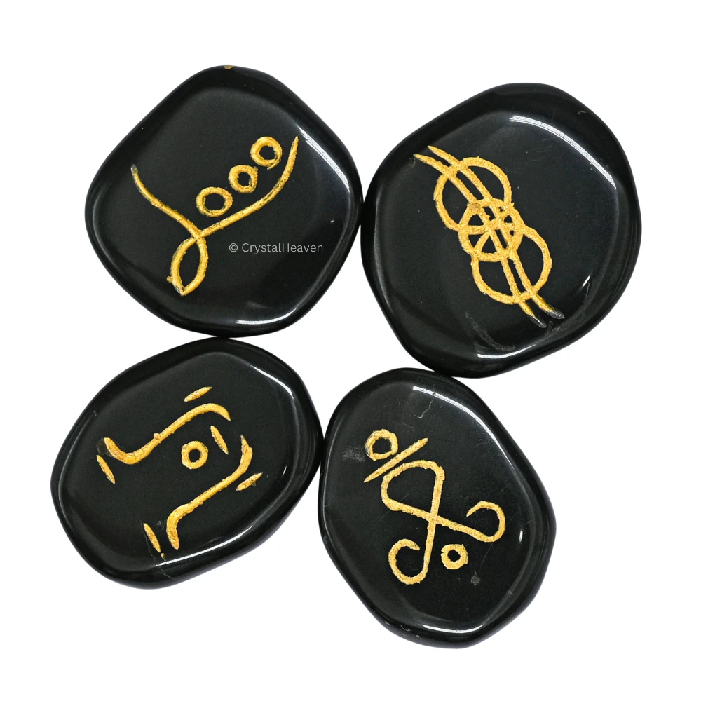 Black Agate Rainbow Reiki Stone - Set of 4