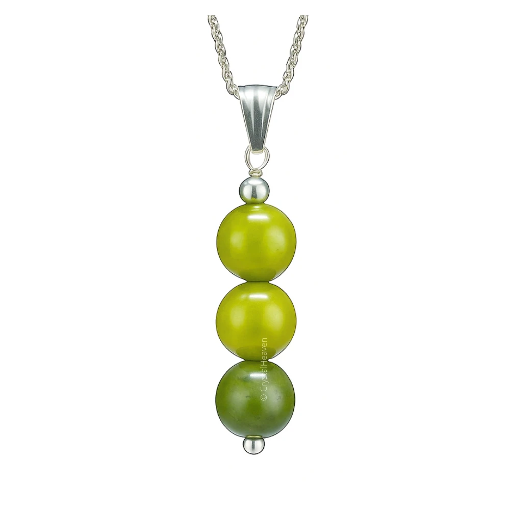 Green Jade Crystal Bead Necklace (Silver)