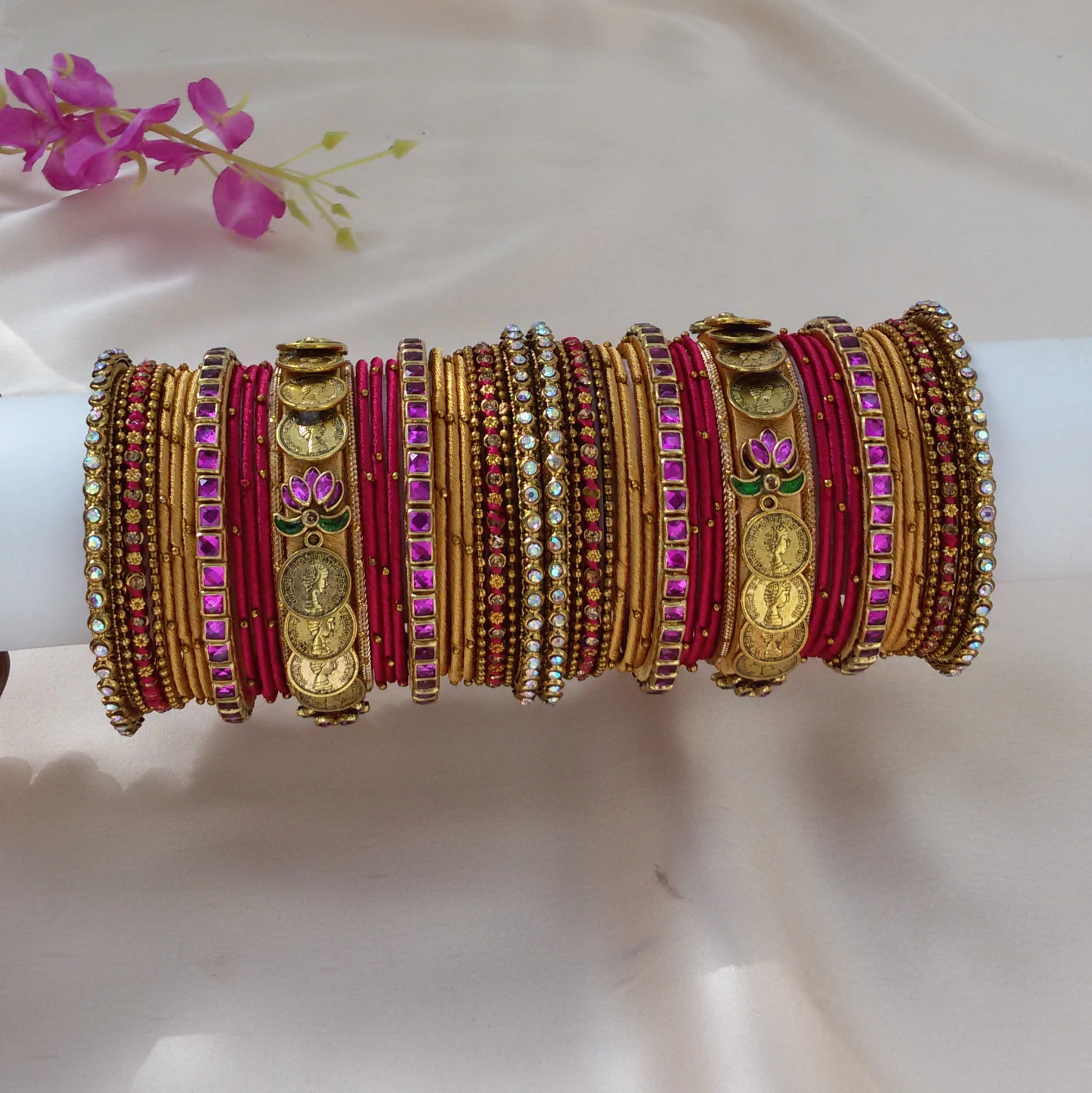Pink Gold coin Bridal bangle set (2.4)