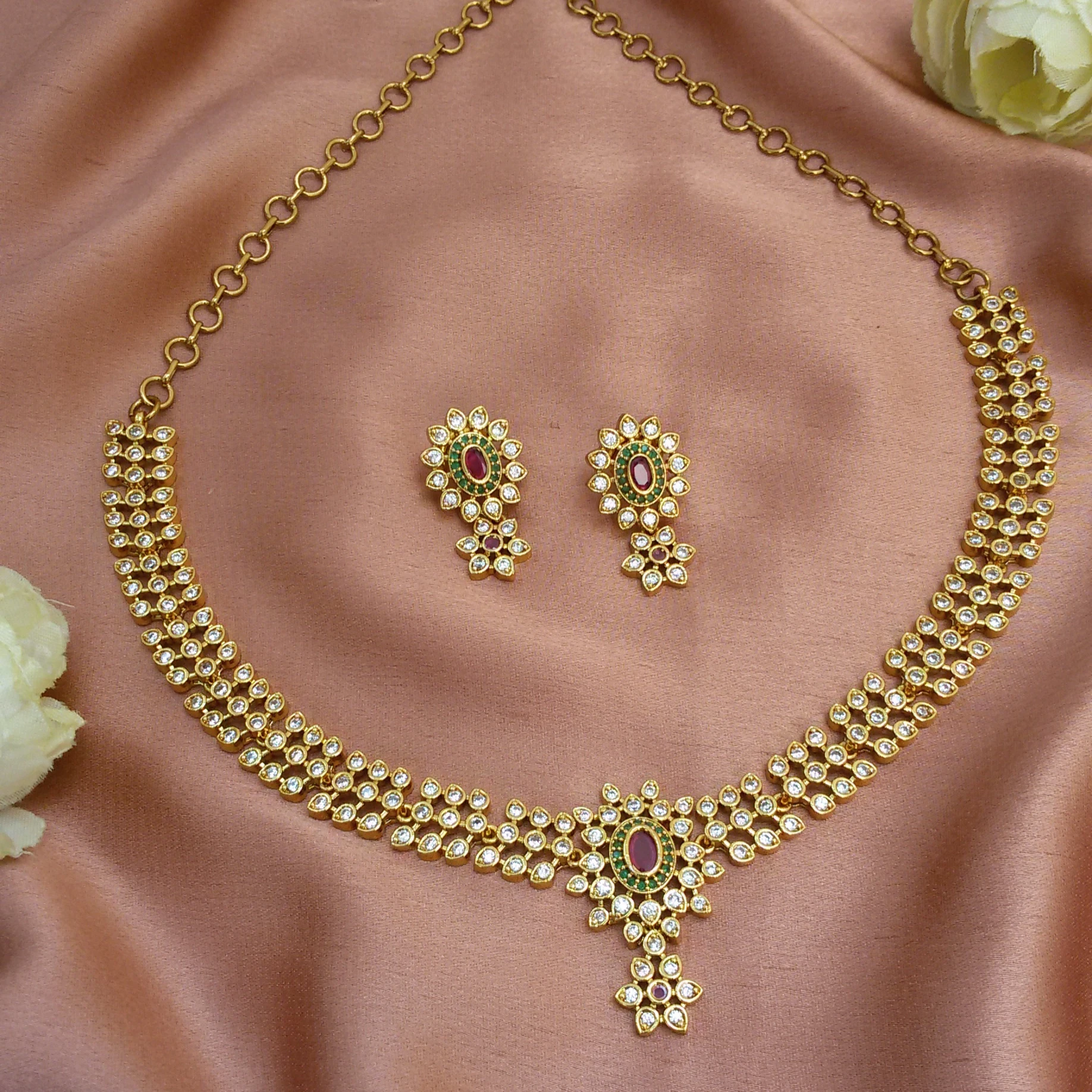 White stone Ruby Necklace set