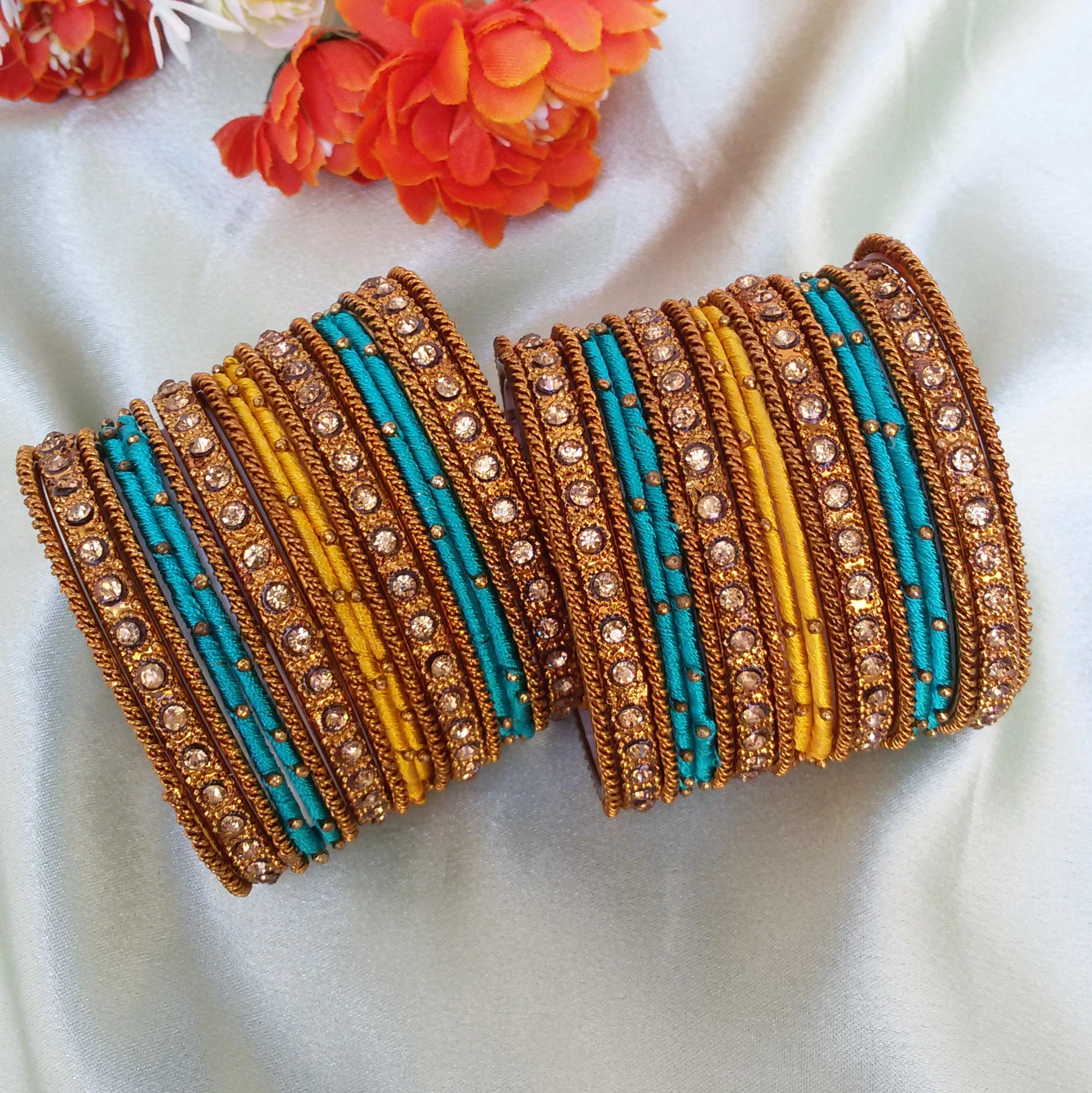 Yellow teal green kids bangles set (2.2)