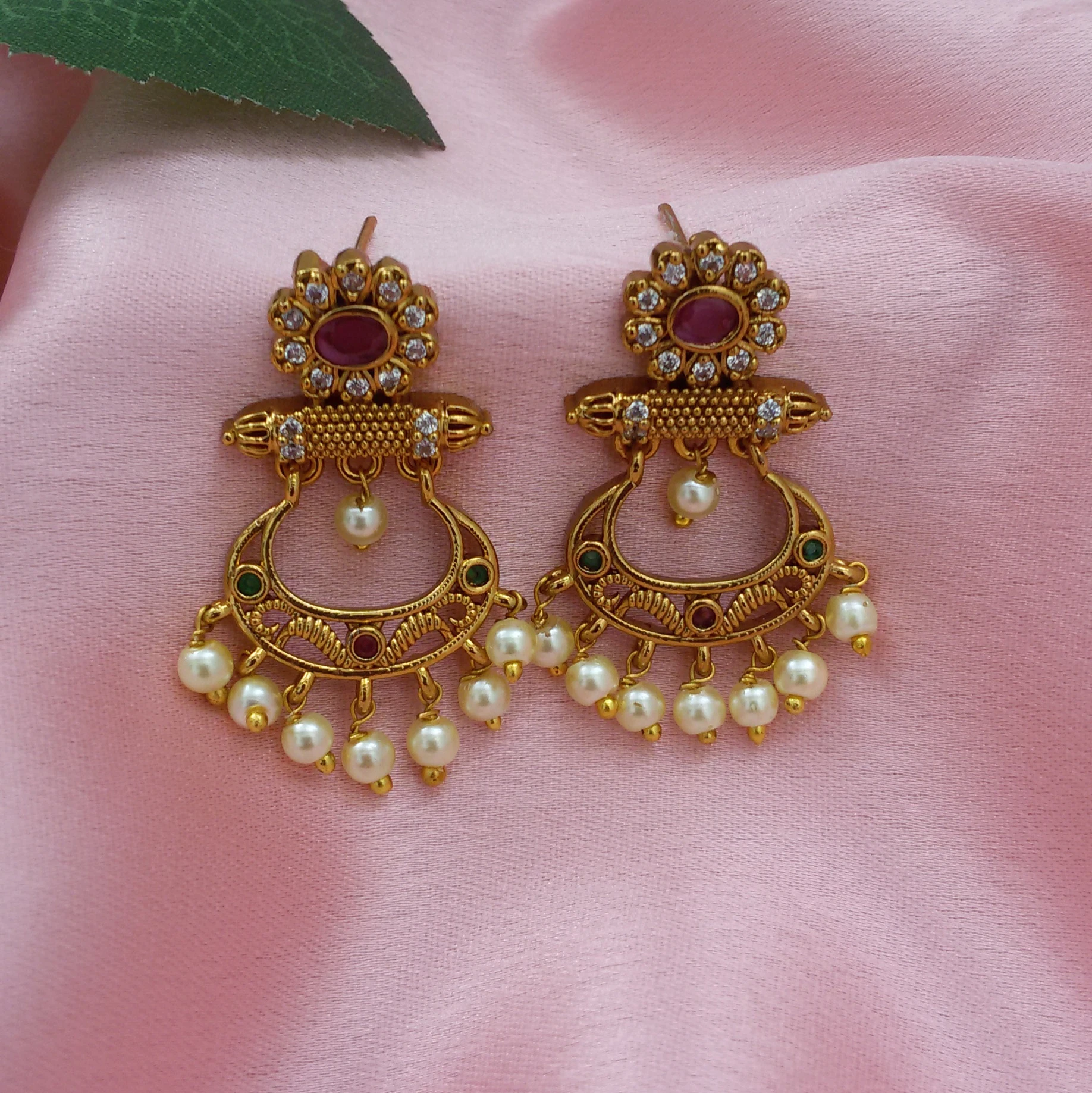 Gold plated chandbali earrings