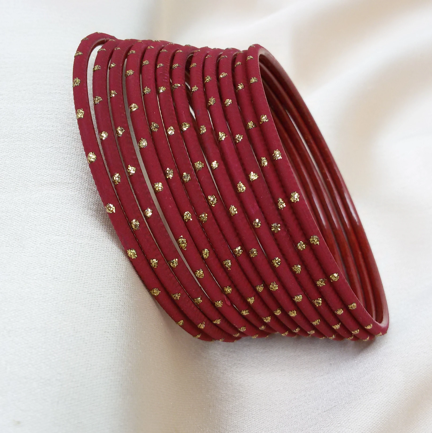Set of 12 Maroon dotted bangles