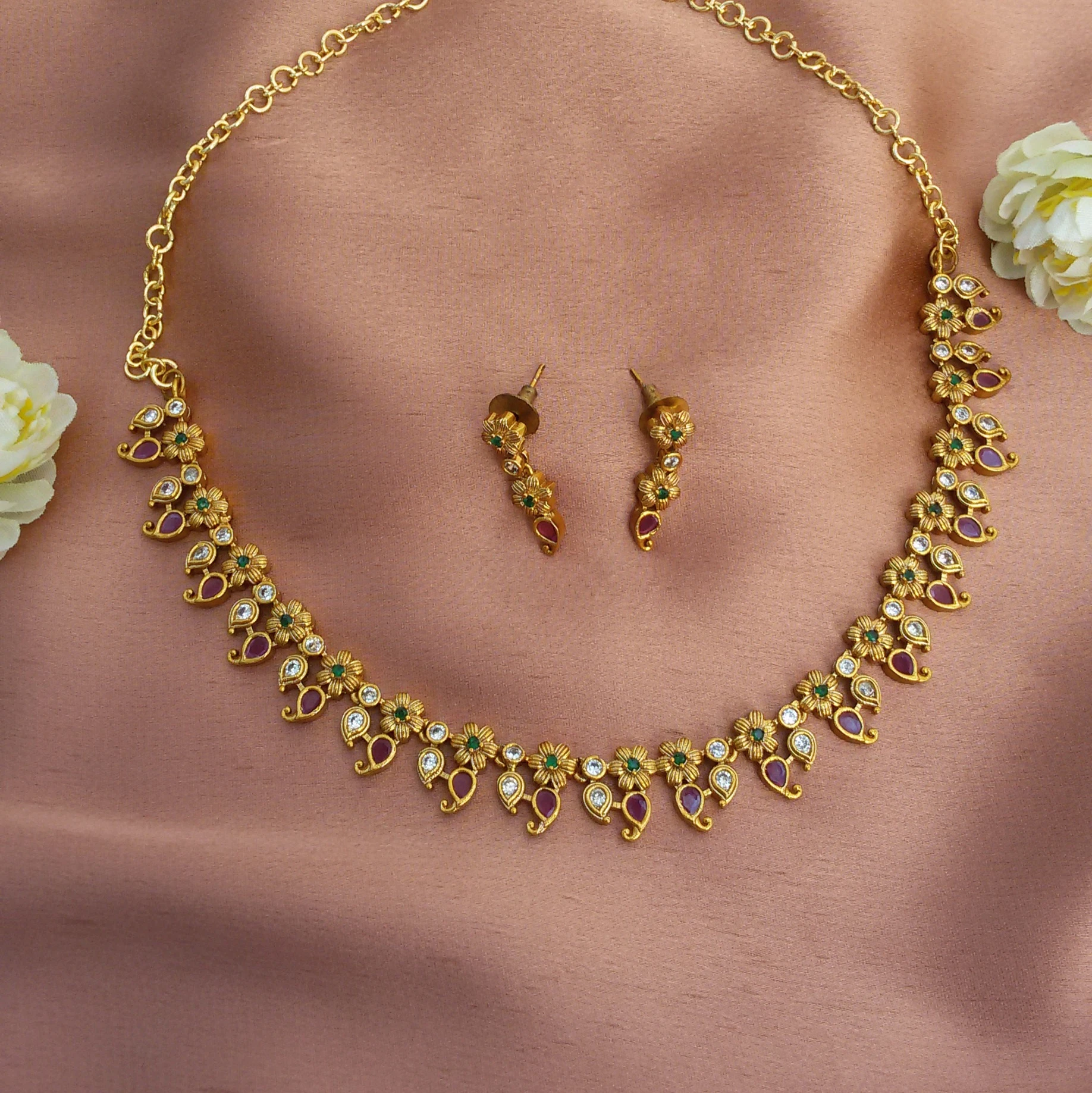 Gold plated Ruby mango necklace set