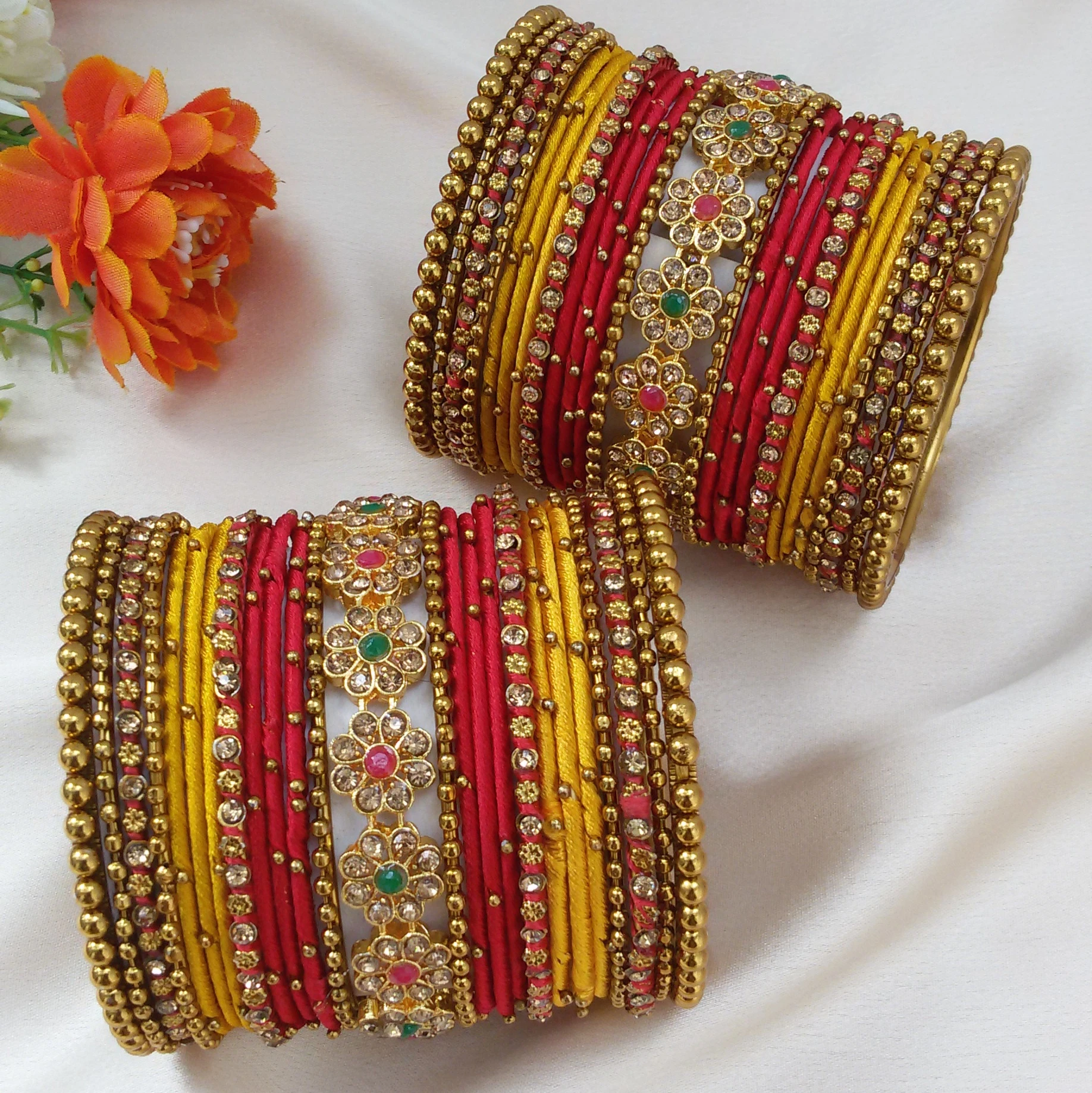 Red Yellow Bridal bangle set (2.4)