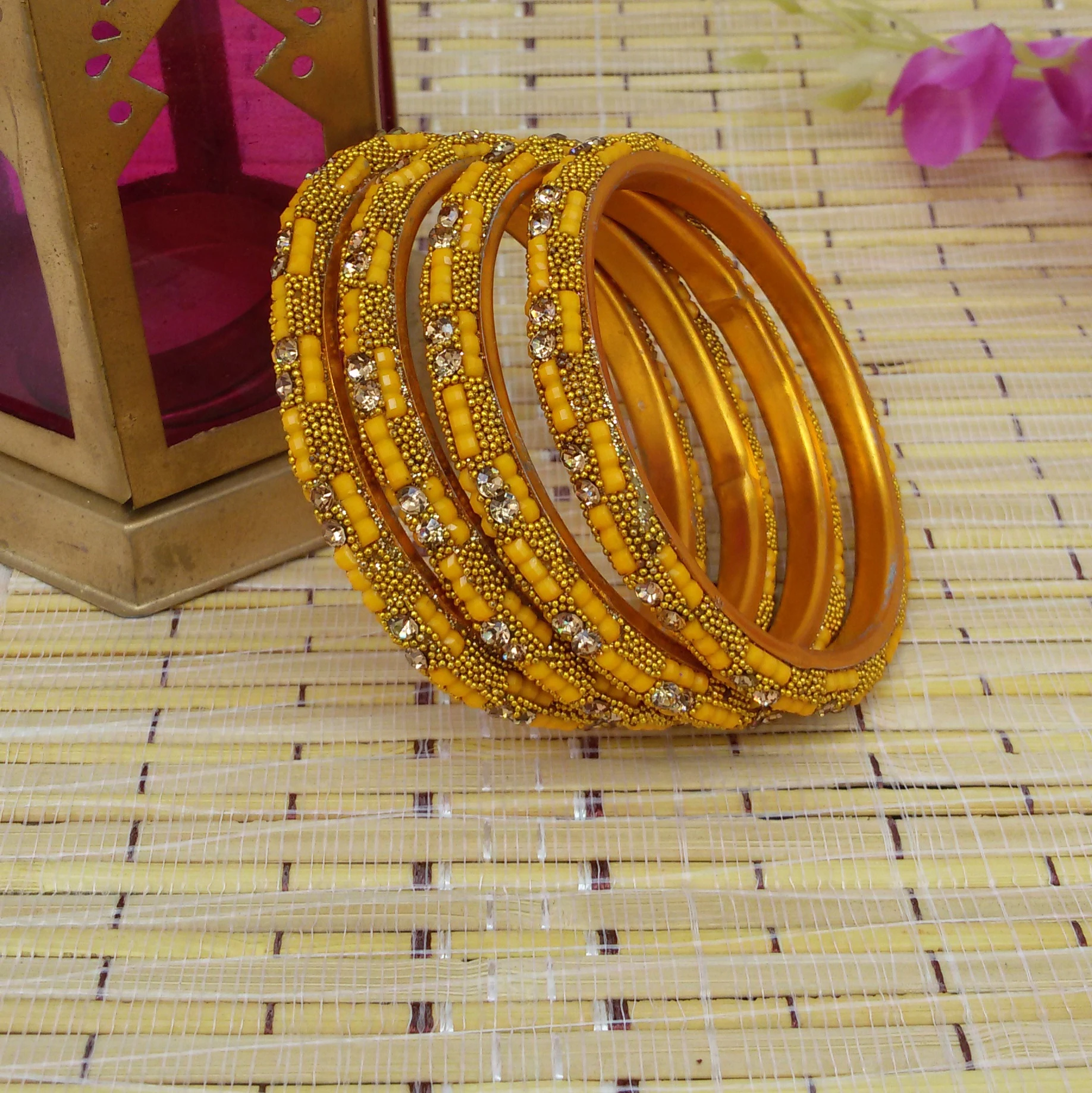 Fancy stone bangles (Yellow/2.6)