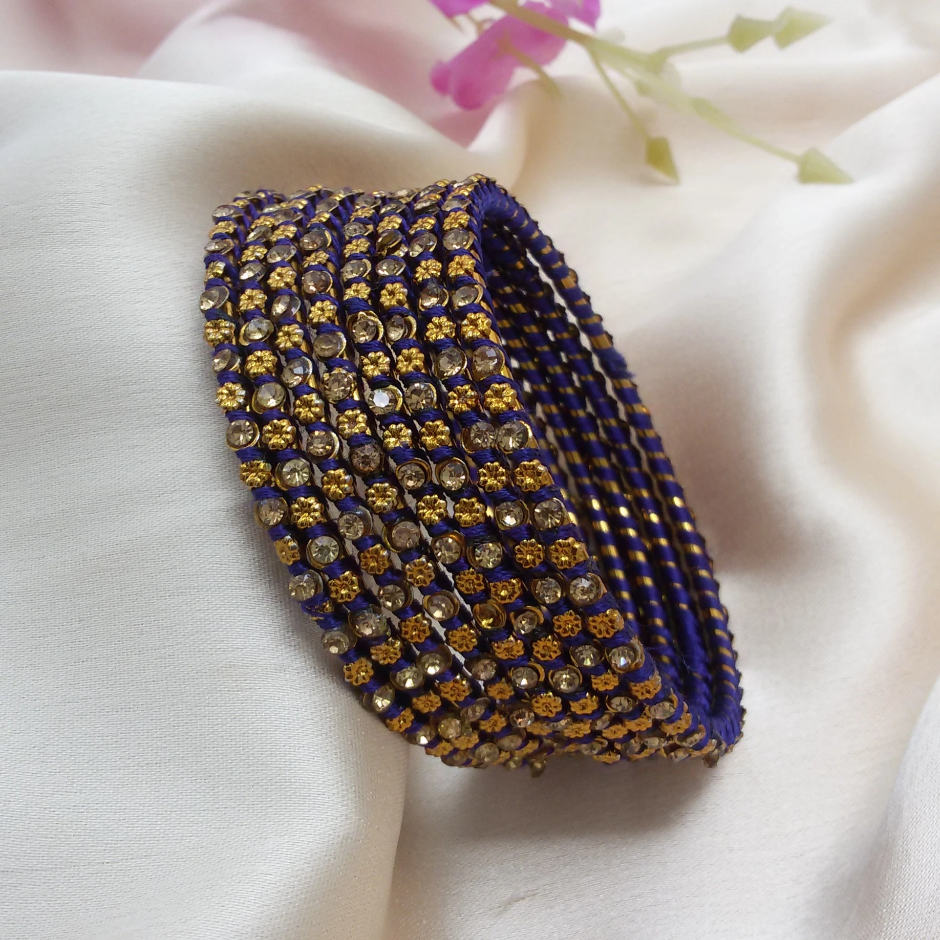Blue silk thread stone bangles
