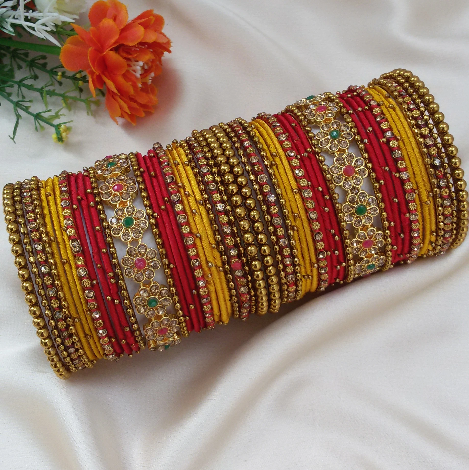 Red Yellow Bridal bangle set (2.4)