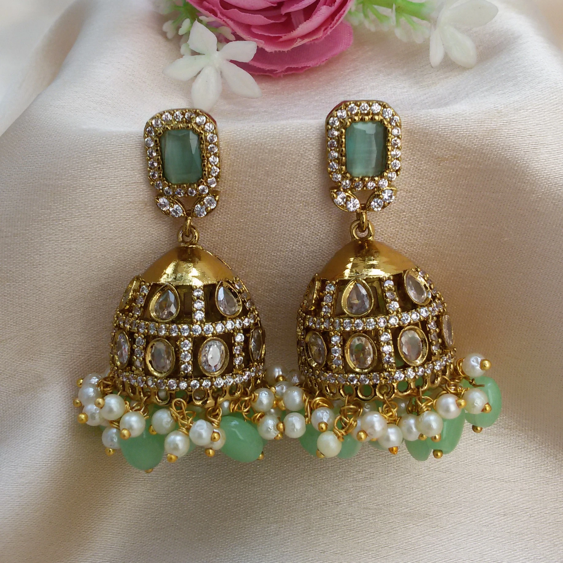 Mint green  Victorian stone earrings