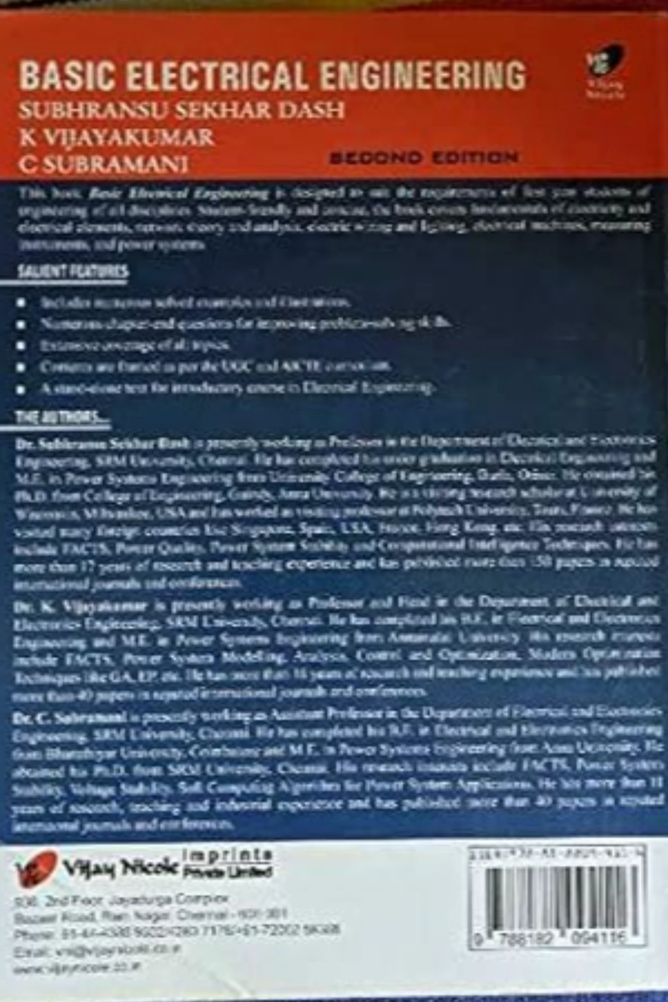 Basic electrical engineering (second edition) by C Subramani Subhransu Sekhar Dash, K Vijayakumar (Paperback/New)