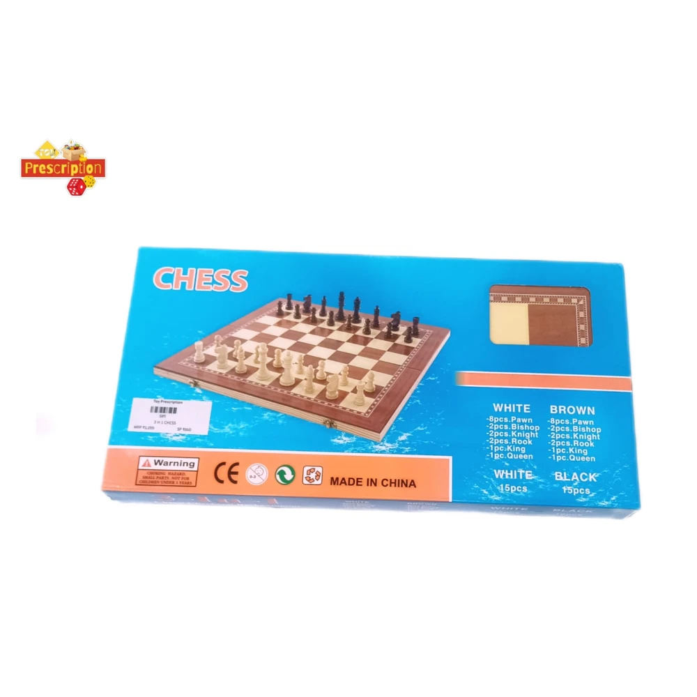 WOODEN 3 IN 1 CHESS