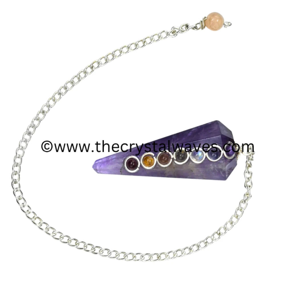 Amethyst Faceted Pendulum With Chakra Beads (Beads Chain)