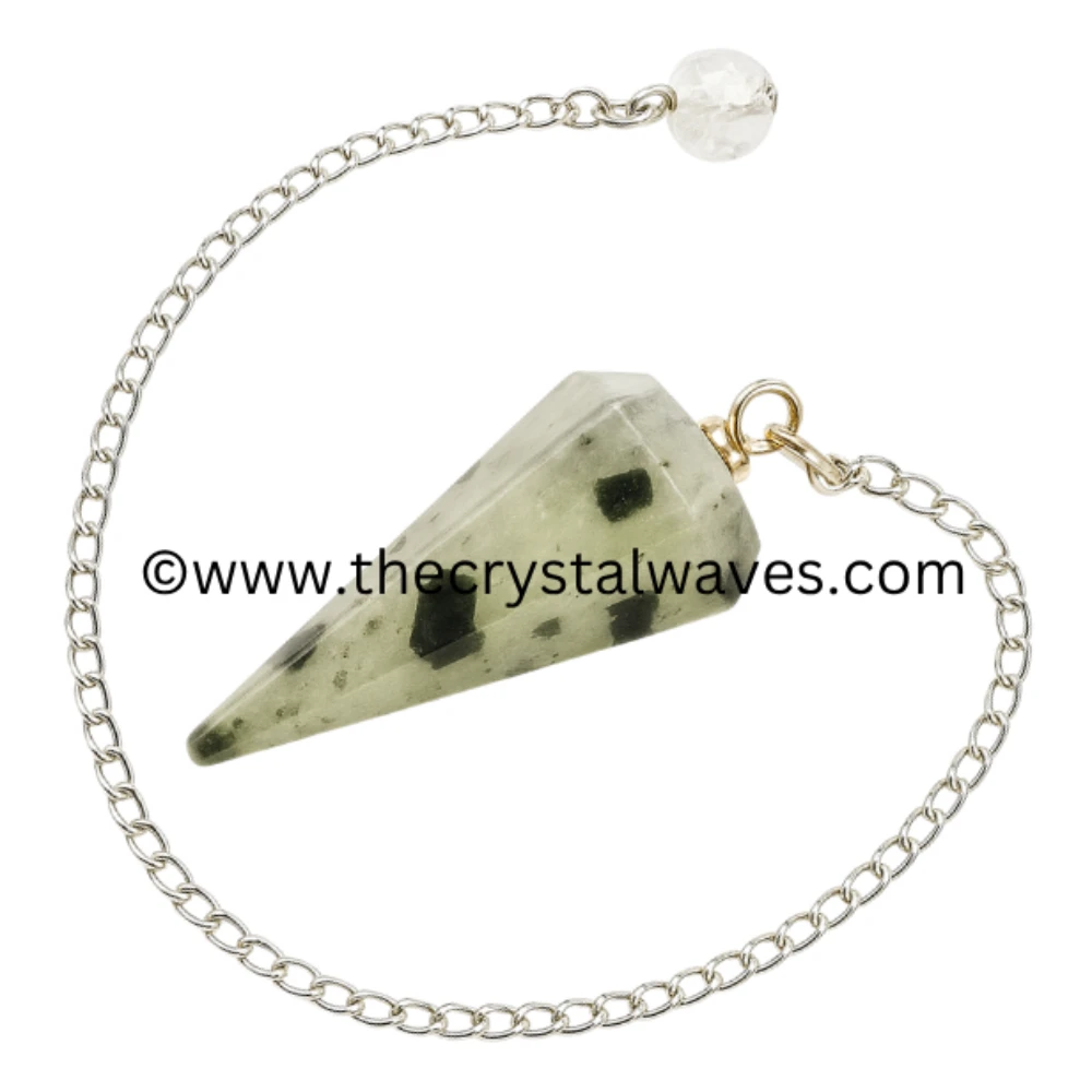 Green Tourmaline In Quartz Faceted Pendulum (With Chakra Cab)