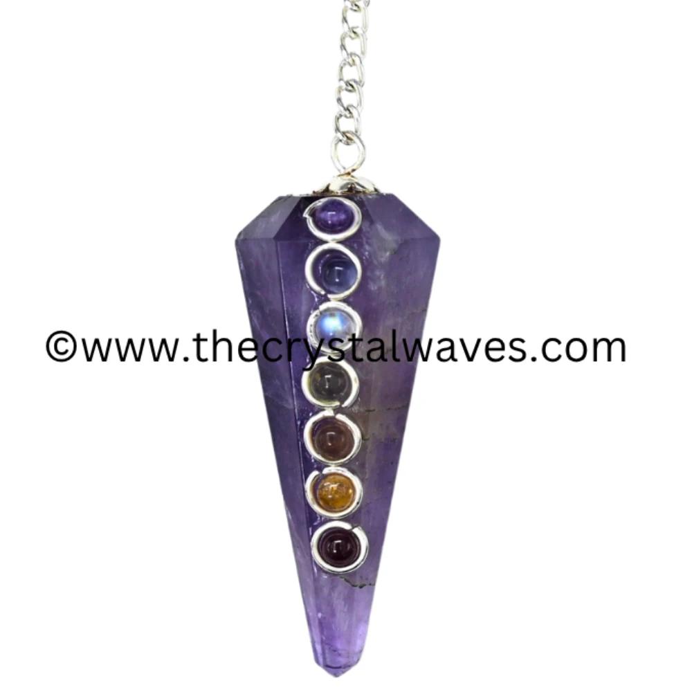Amethyst Faceted Pendulum With Chakra Beads (Regular Chain)