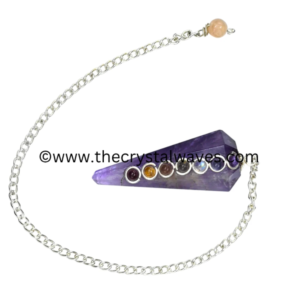 Amethyst Faceted Pendulum With Chakra Beads (Regular Chain)