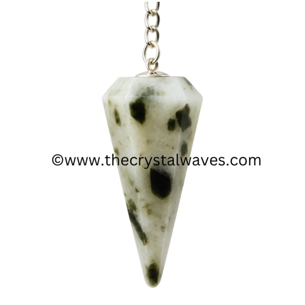 Green Tourmaline In Quartz Faceted Pendulum (With Chakra Cab)