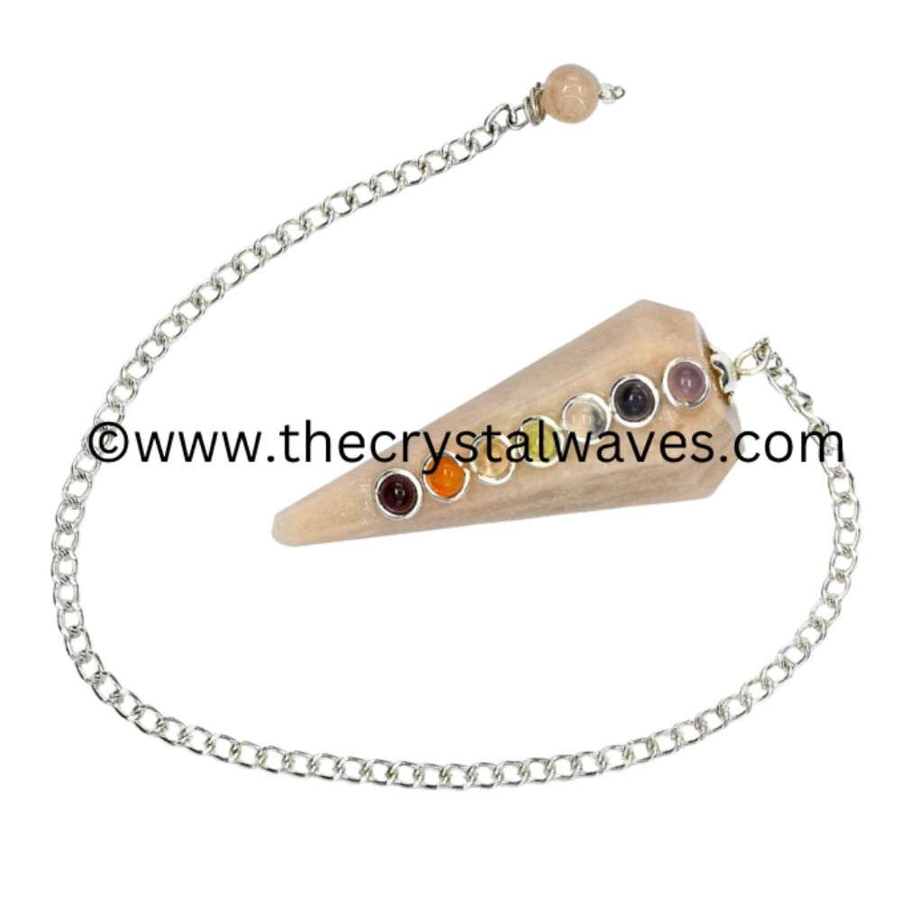 Cream Moonstone Faceted Pendulum With Chakra Beads (Regular Chain)
