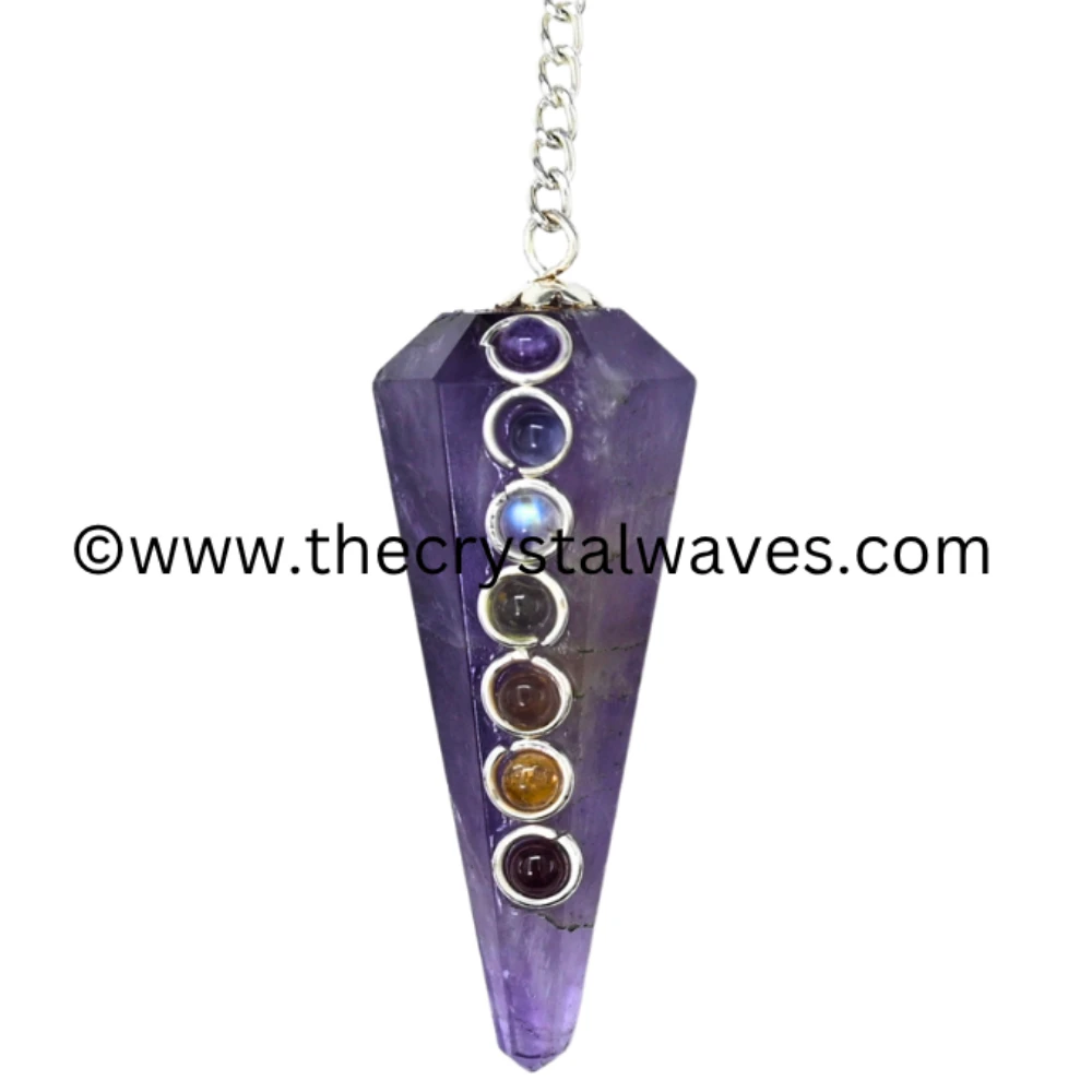 Amethyst Faceted Pendulum With Chakra Beads