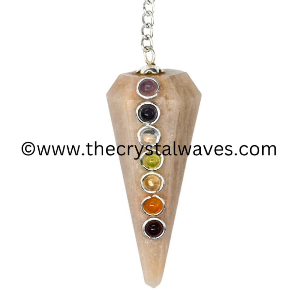 Cream Moonstone Faceted Pendulum With Chakra Beads (Regular Chain)